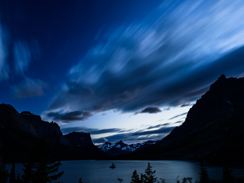 Mountain Lake at Dusk — Blue, Dramatic, Night, Photograph, Mountains