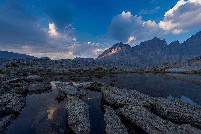 Mountain Lake at Dusk — Blue, Dramatic, Sunset, Photograph, Mountains, Rocks