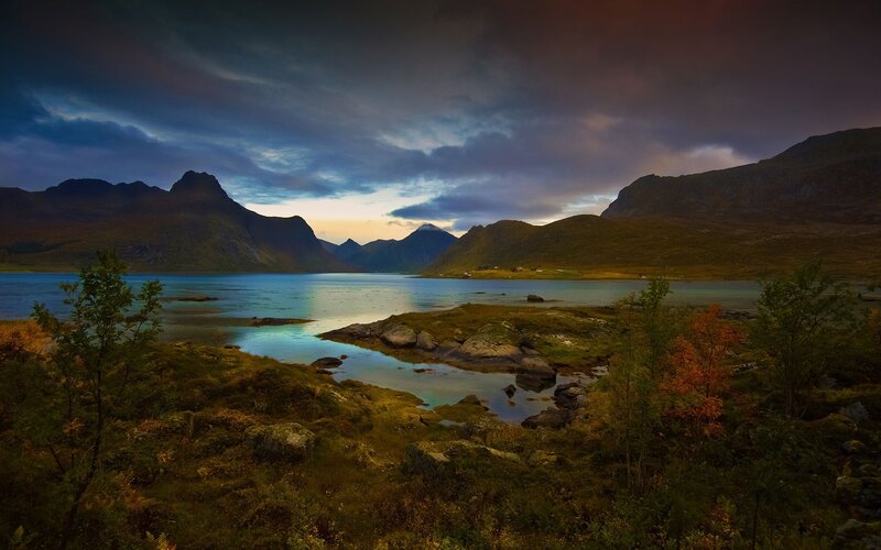 Mountain Lake at Dusk — Blue, Dramatic, Sunset, Photograph, Mountains