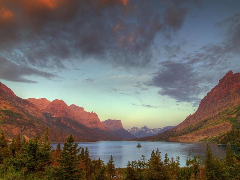 Mountain Lake at Dusk — Blue, Dramatic, Sunset, Photograph