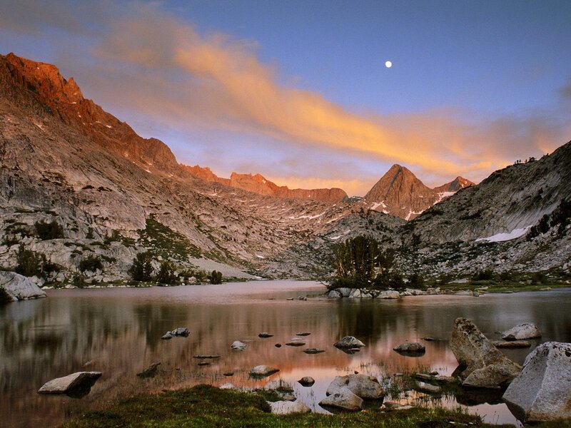 Mountain Lake at Dusk — Blue, Serene, Night, Photograph, Mountains