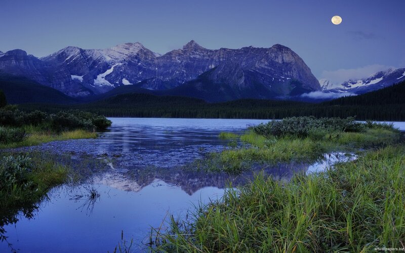 Mountain Lake at Dusk — Blue, Serene, Night