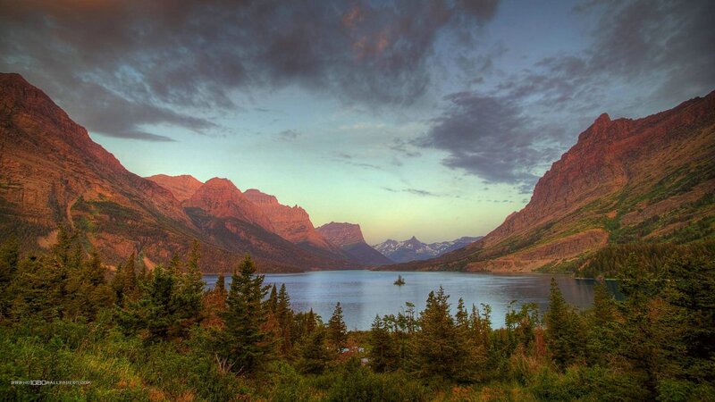 Mountain Lake at Dusk — Blue, Serene, Photograph, Trees