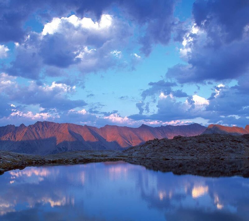 Mountain Lake at Dusk — Blue, Serene, Sunset, Photograph, Mountains