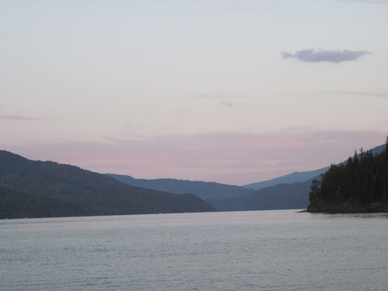 Mountain Lake at Dusk — Blue, Serene, Sunset, Photograph, Mountains, Trees