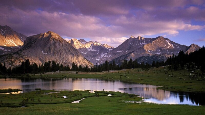 Mountain Lake at Dusk — Green, Serene