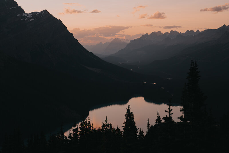 Mountain Lake at Dusk — Orange, Serene, Sunset