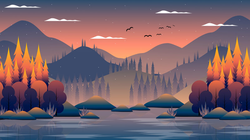 Mountain Lake at Dusk — Orange, Serene