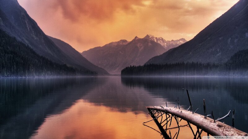 Mountain Lake at Dusk — Orange