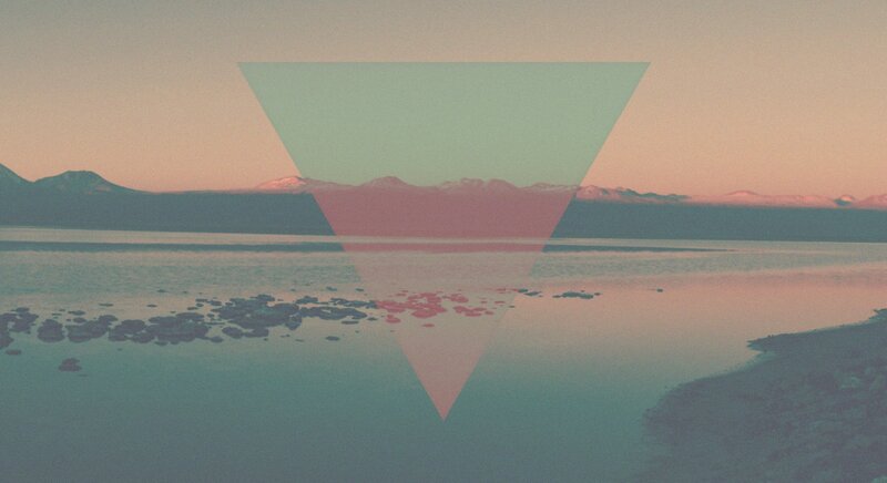 Mountain Lake at Dusk — Pink, Serene, Sunset, Photograph, Mountains, Triangle