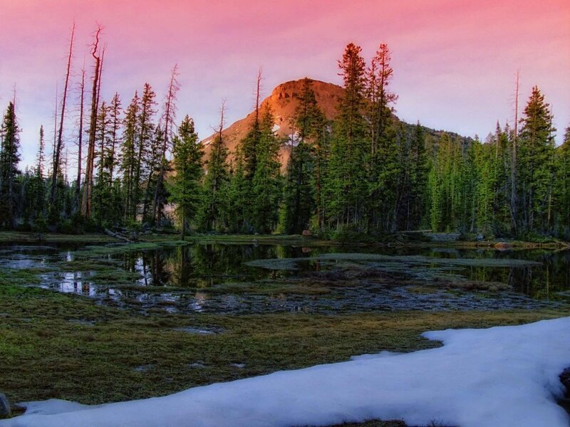 Mountain Lake at Dusk — Pink, Serene, Sunset