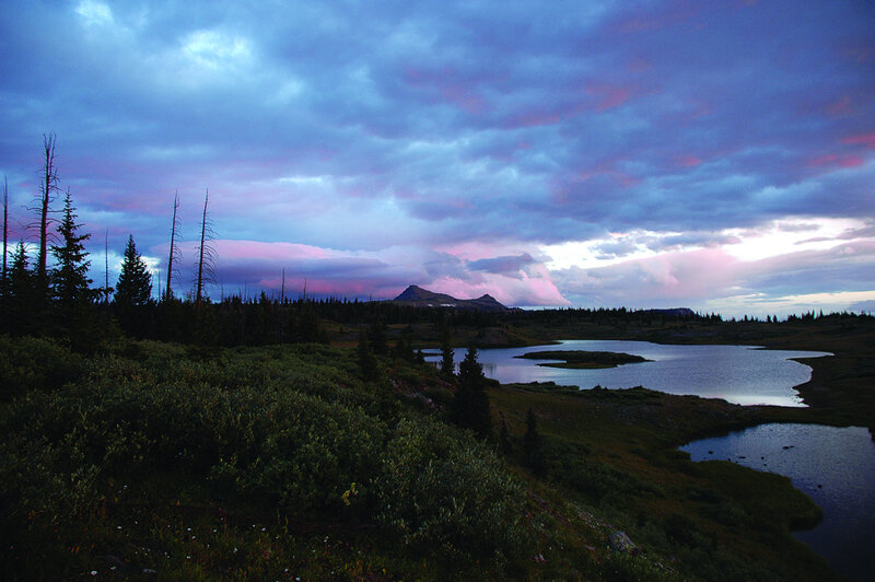 Mountain Lake at Dusk — Purple, Dramatic