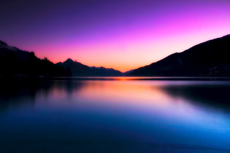 Mountain Lake at Dusk — Purple, Serene