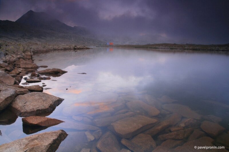 Mountain Lake at Dusk — Purple
