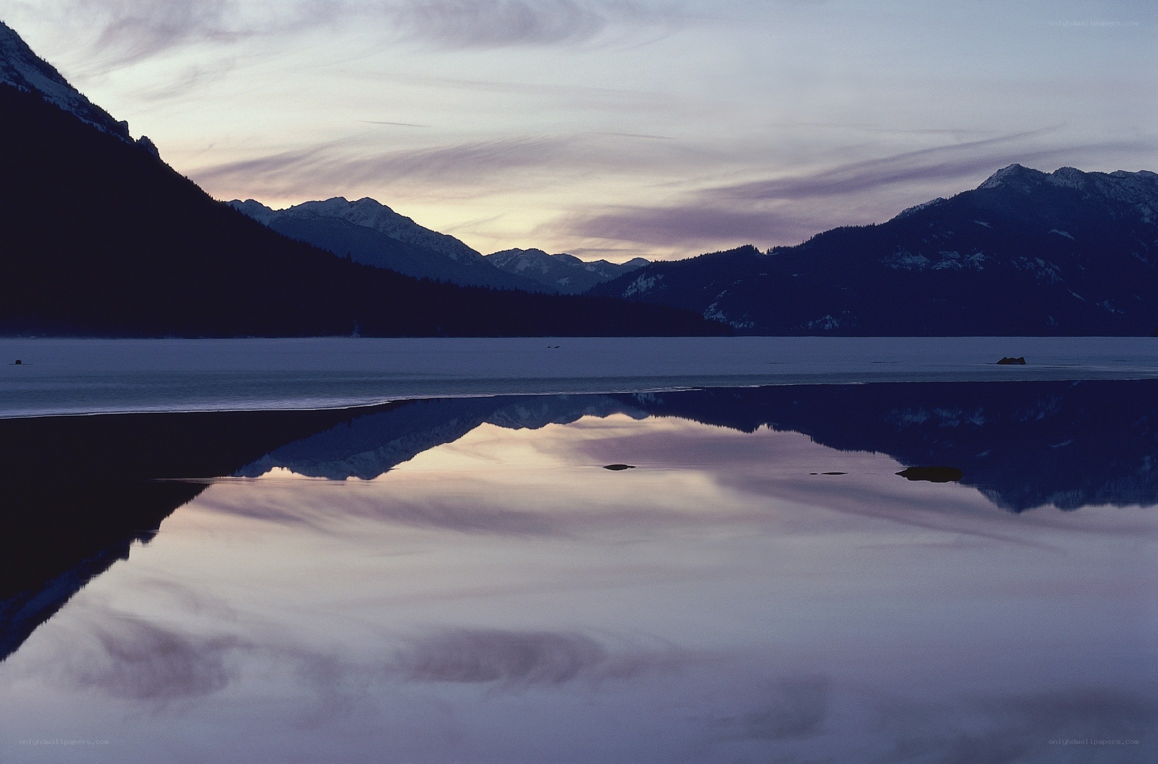 Mountain lake at dusk