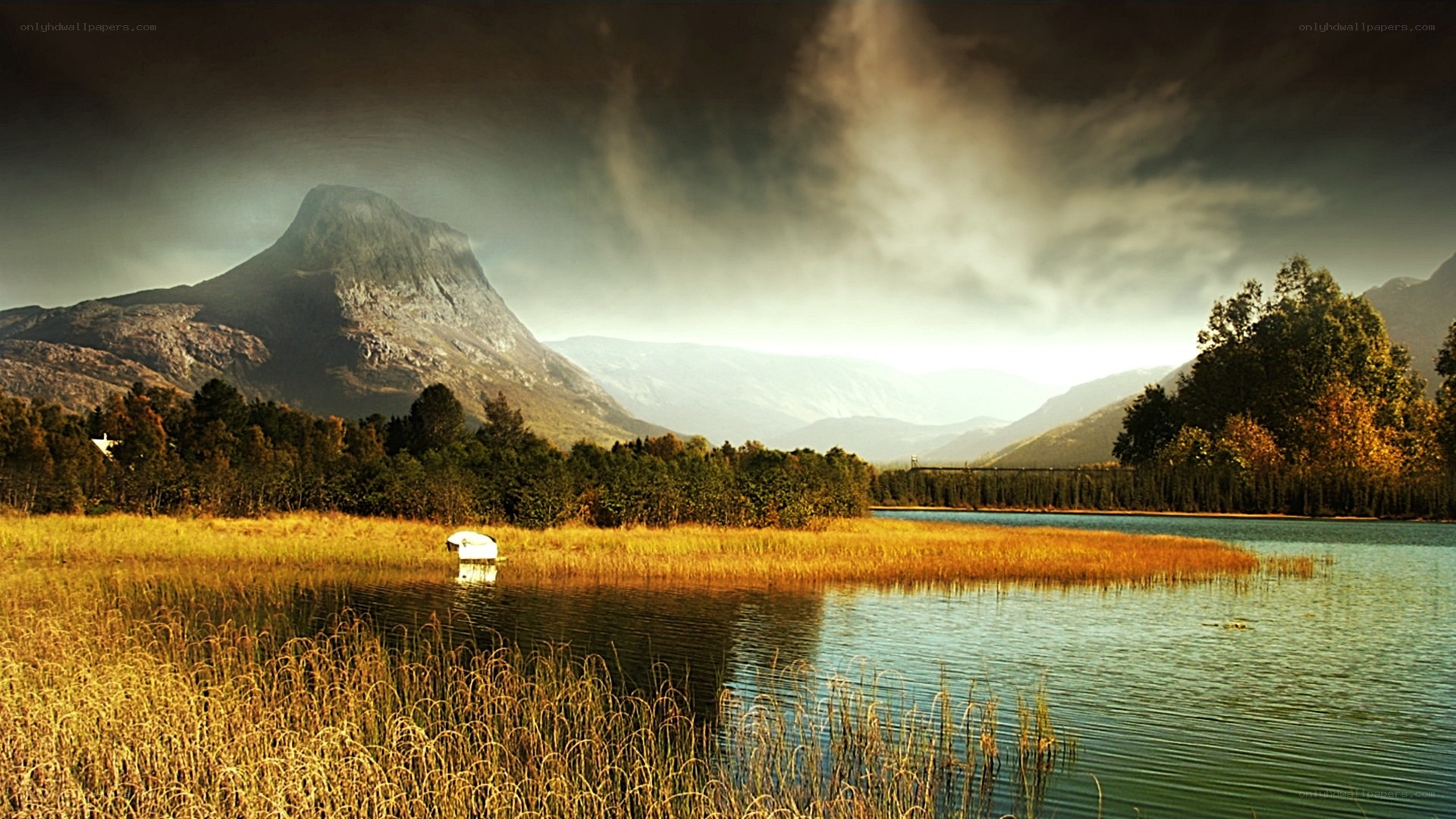 Mountain lake at golden hour