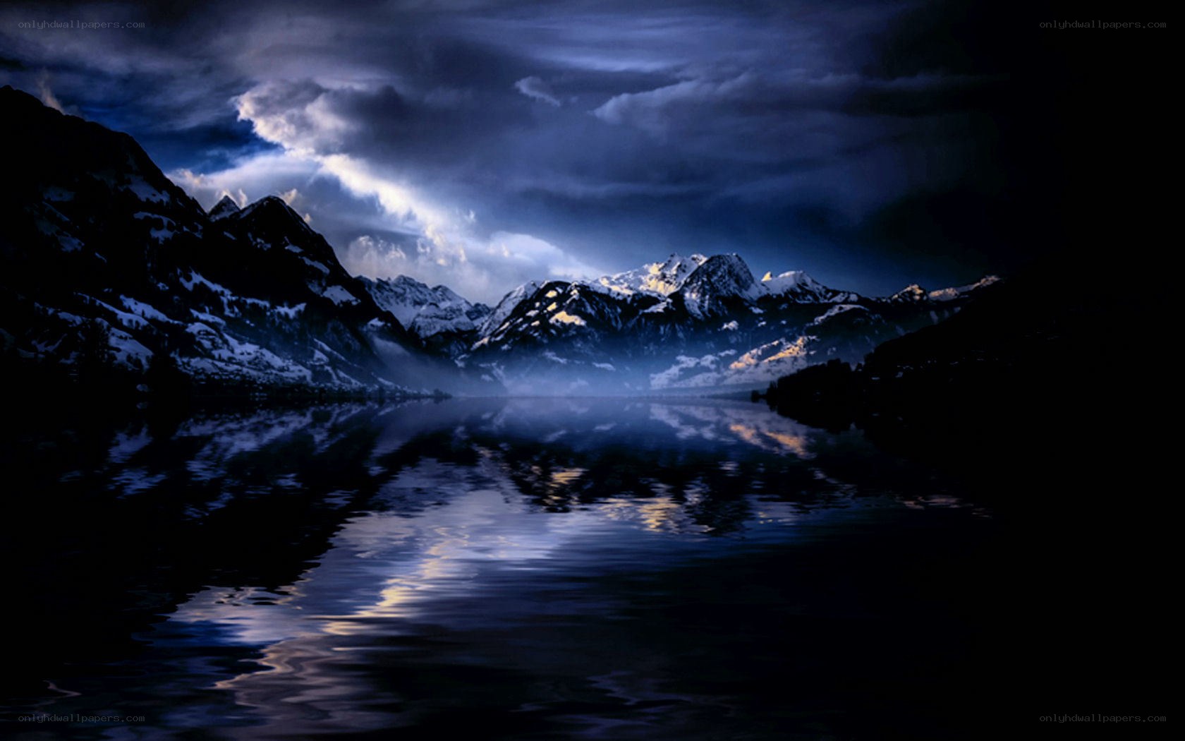 Mountain lake at night