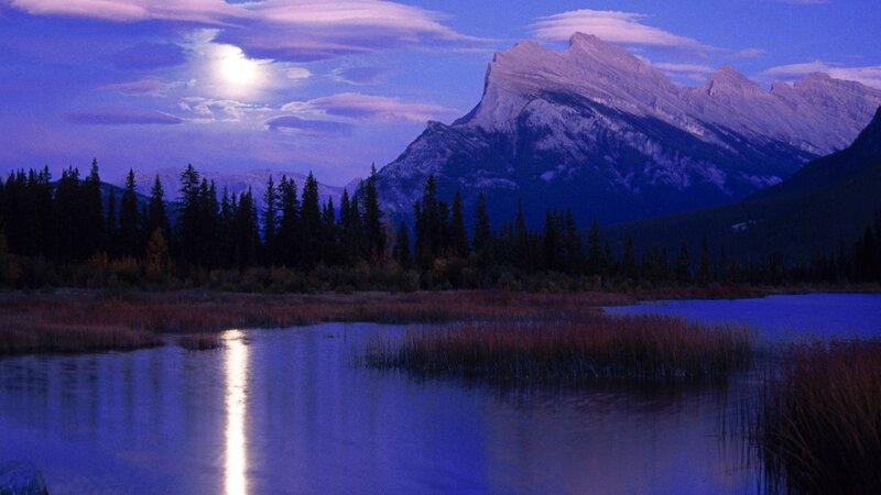 Mountain Lake at Night — Blue, Serene, Photograph