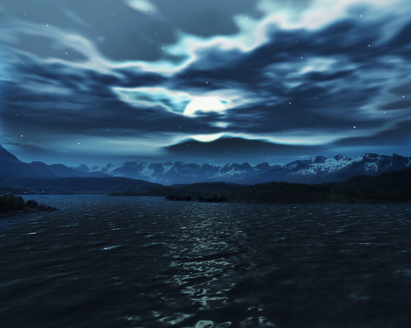 Mountain Lake at Night — Blue