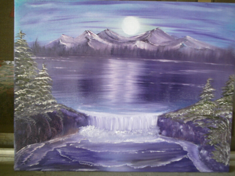 Mountain Lake at Night — Purple