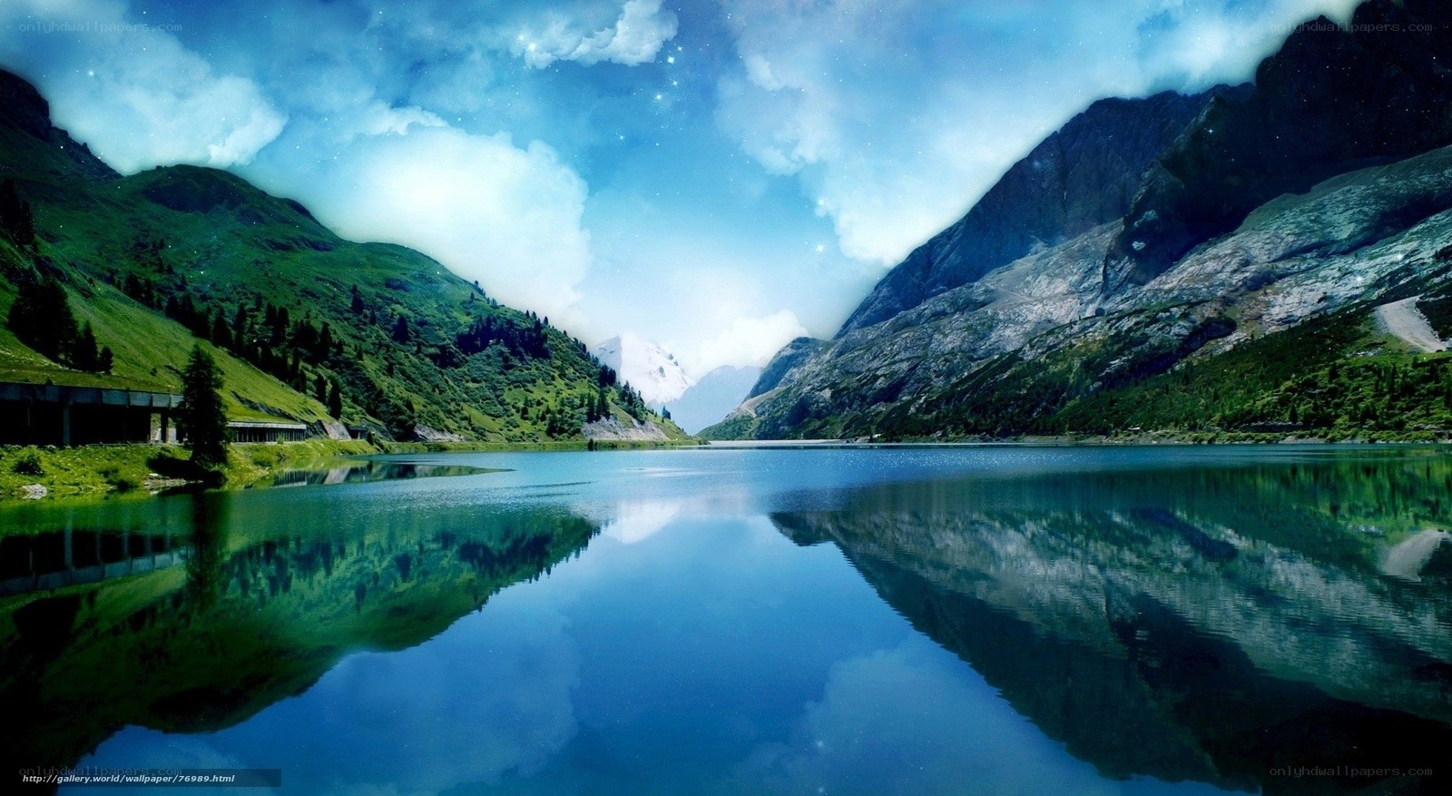 Mountain lake at night
