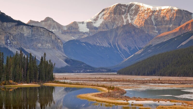 Mountain lake at sunrise