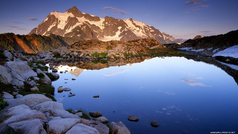 Mountain lake at sunrise