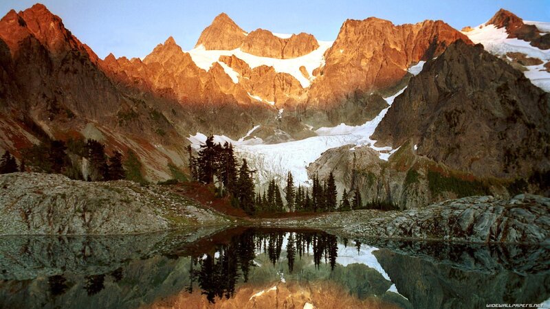 mountain lake at sunrise