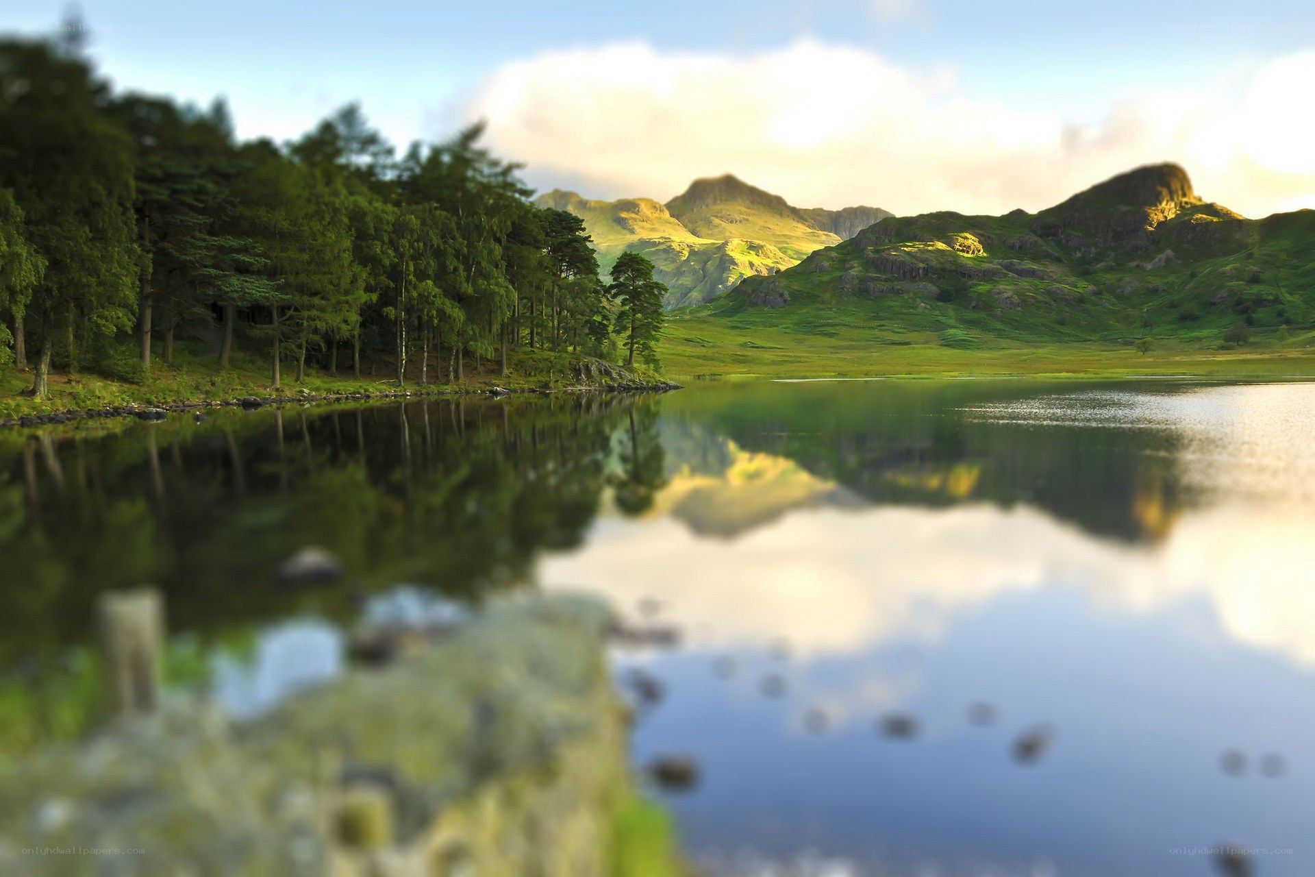 Mountain lake at sunrise
