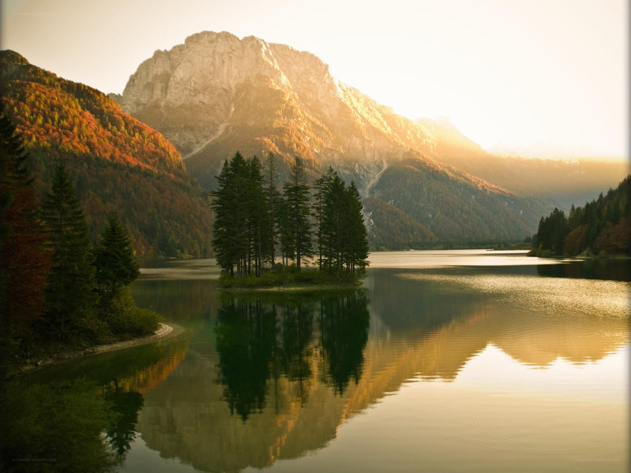 Mountain lake at sunrise