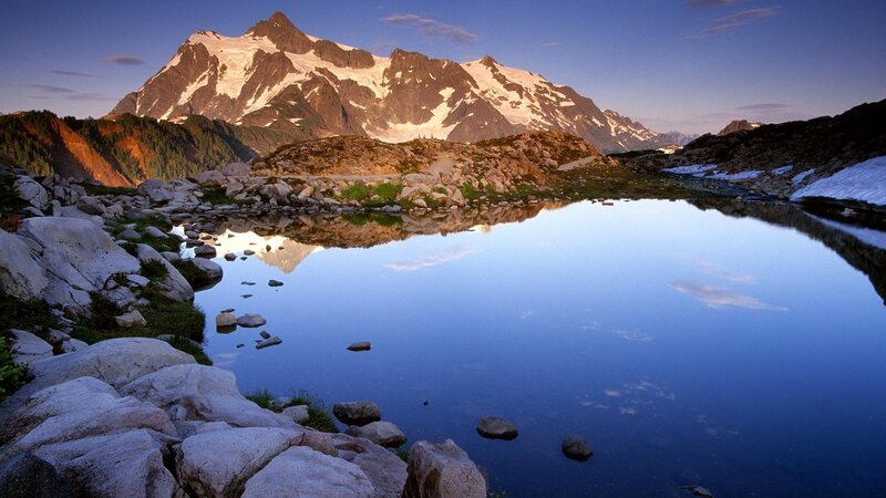 Mountain lake at sunrise