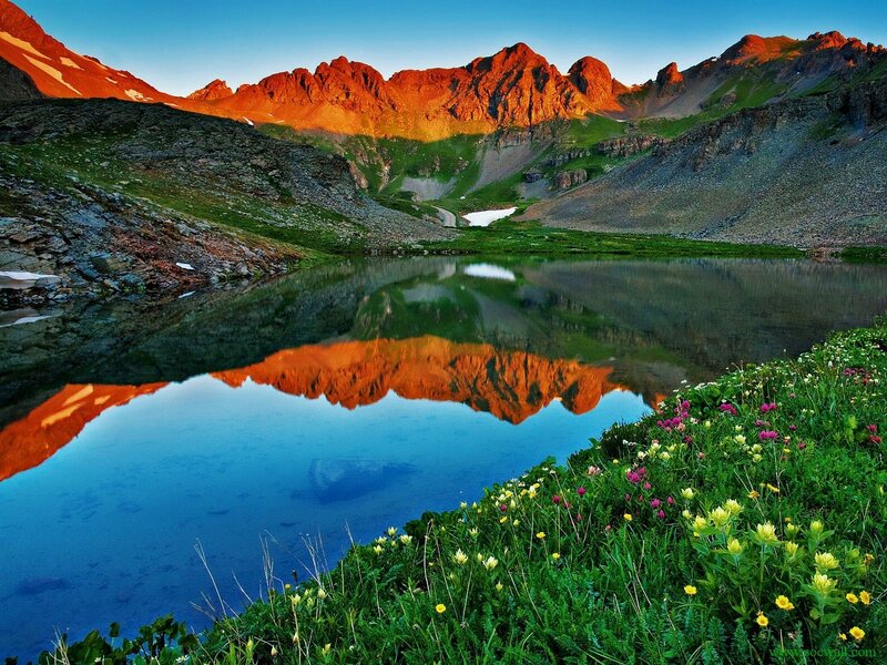 Mountain lake at sunrise