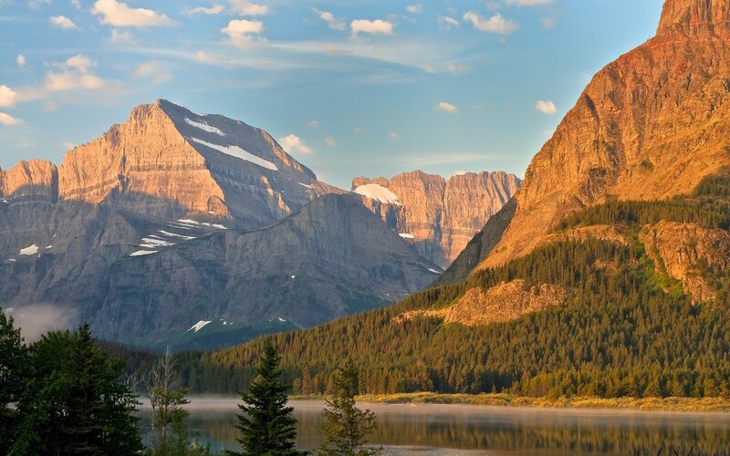 Mountain lake at sunrise