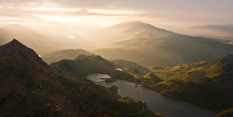 Mountain lake at sunrise