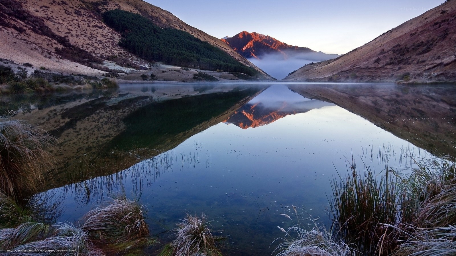 Mountain lake at sunrise