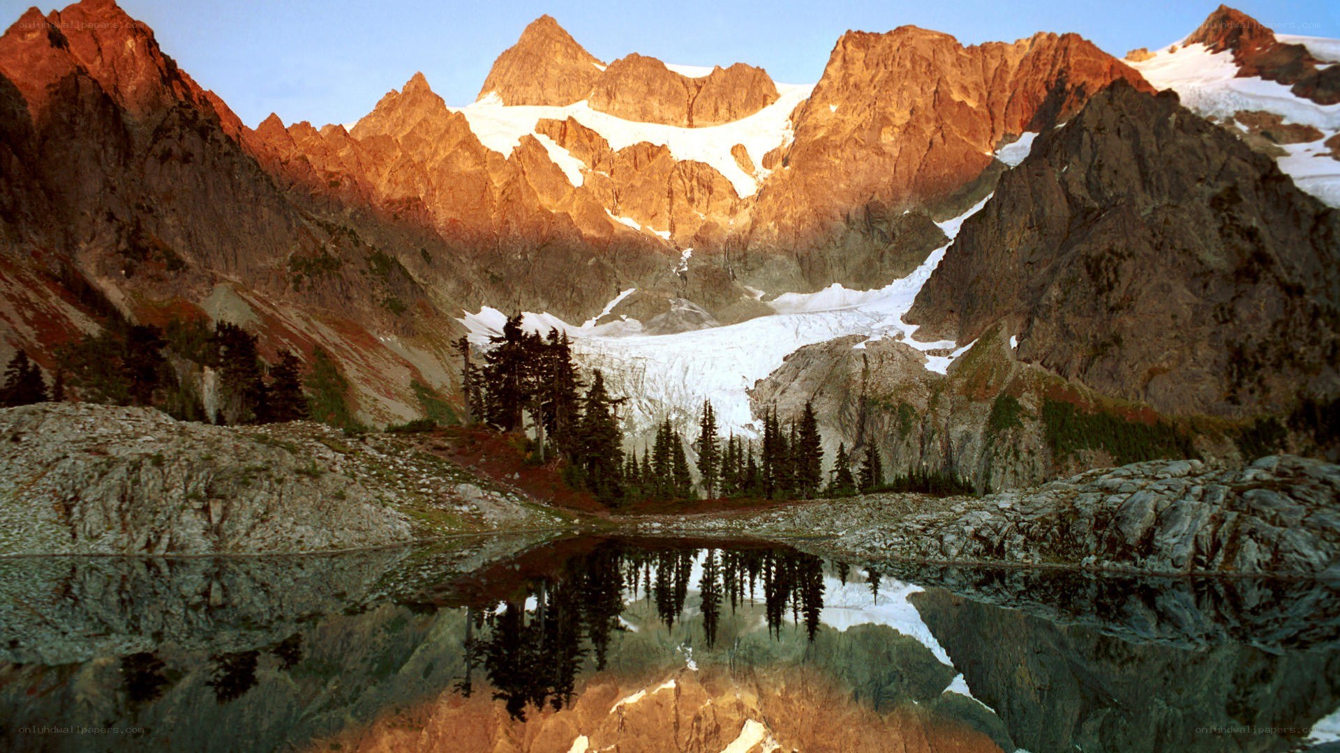 mountain lake at sunrise