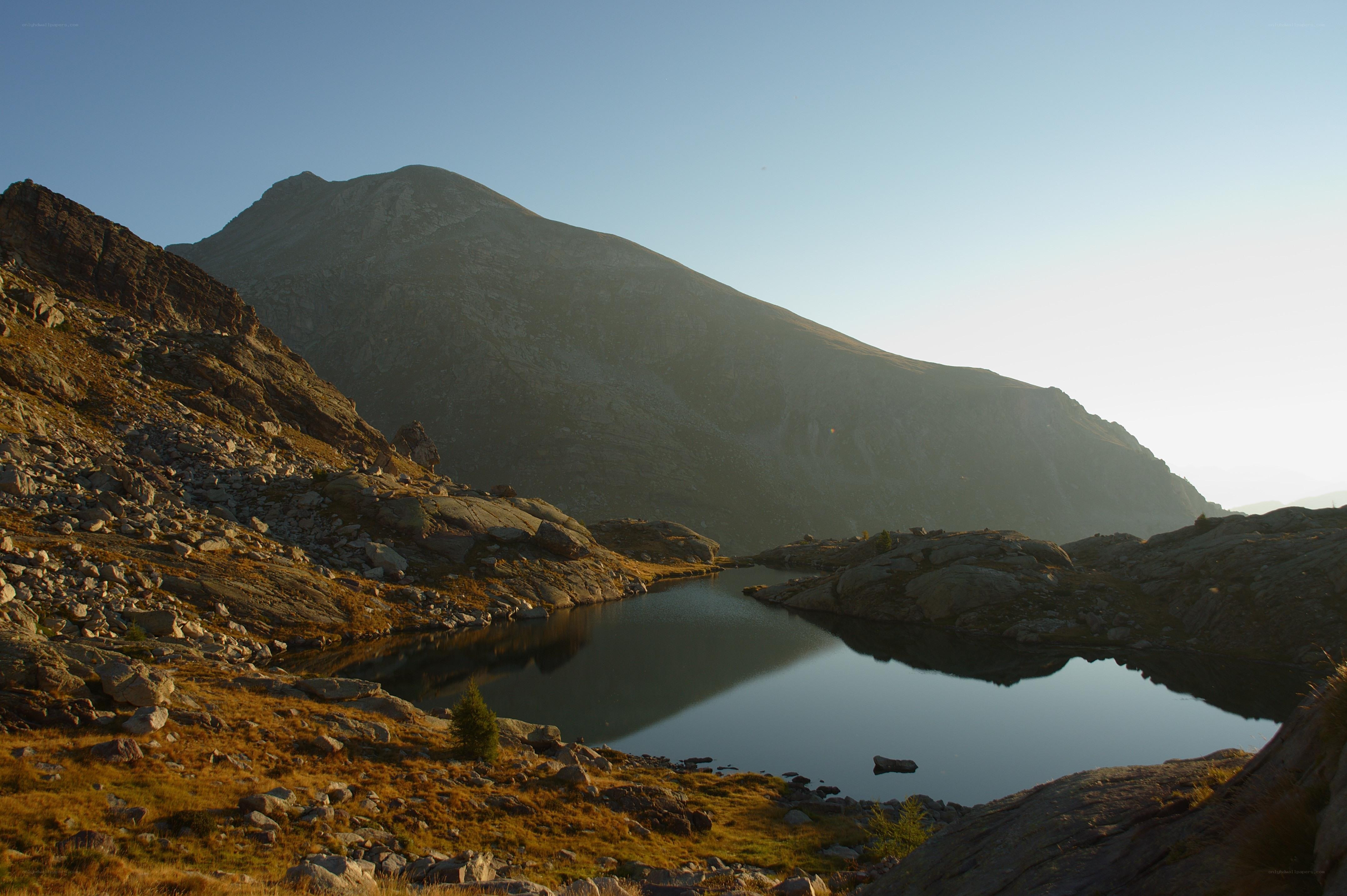 Mountain lake at sunrise