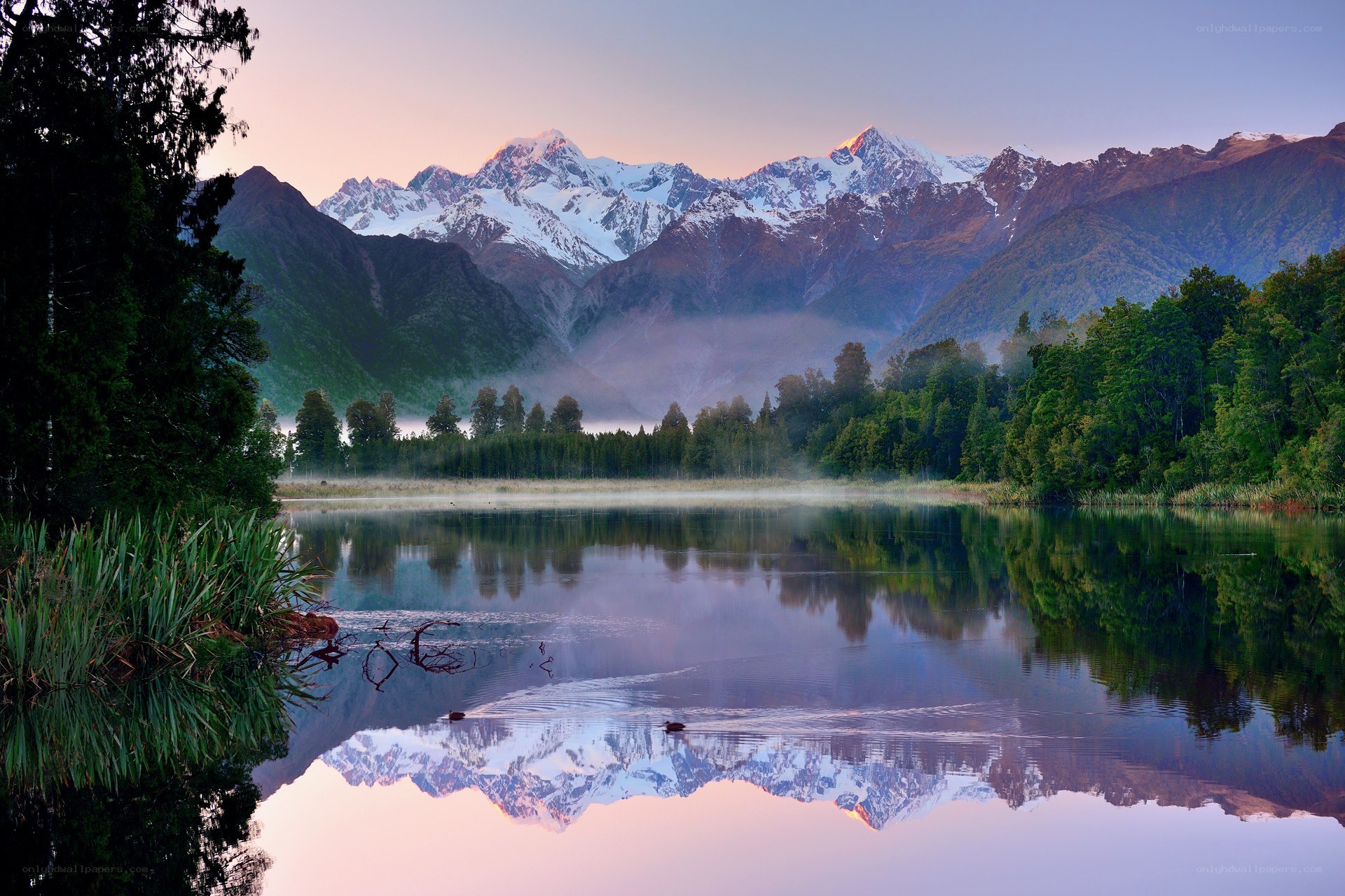 Mountain lake at sunrise