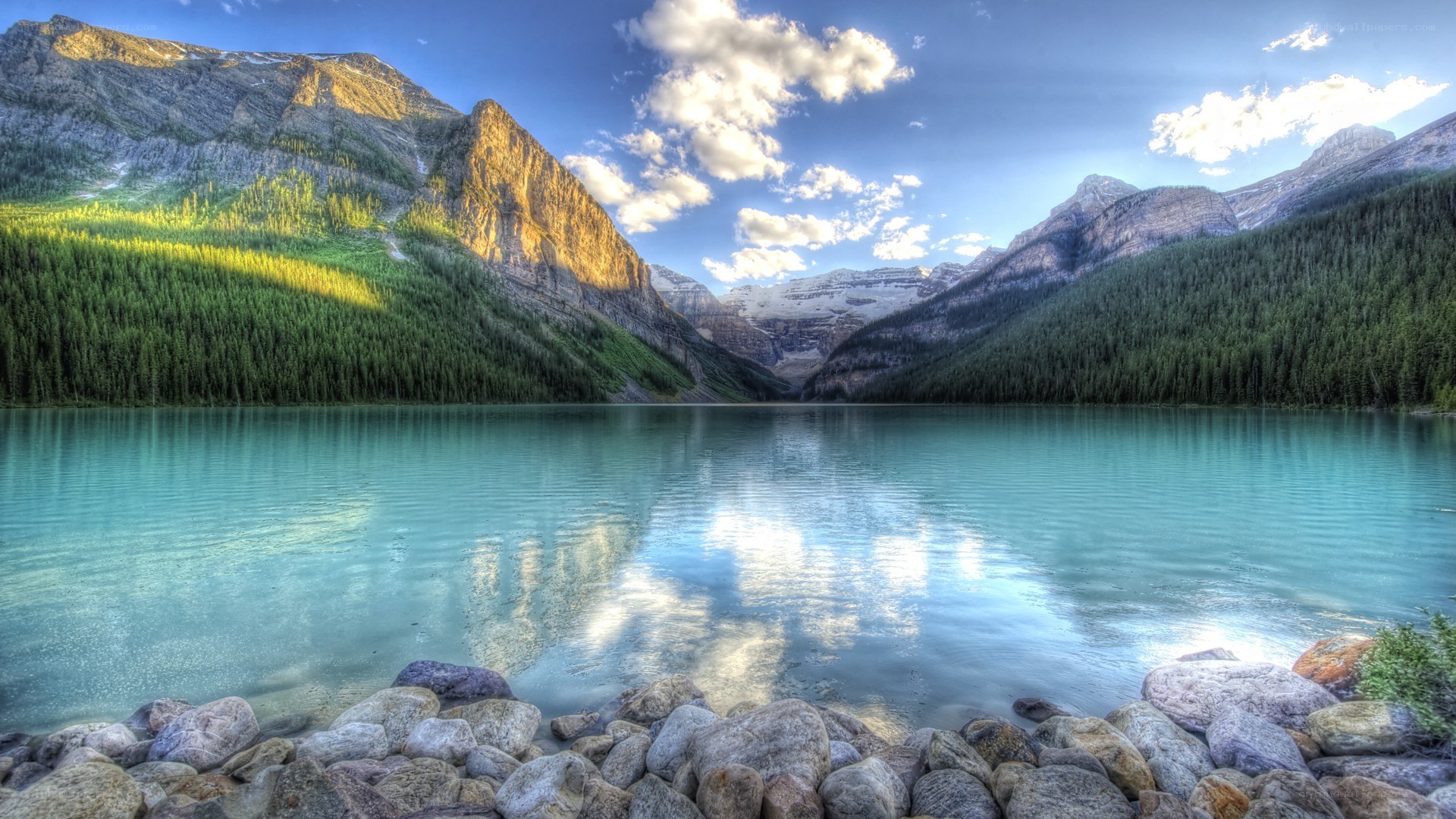 Mountain lake at sunrise