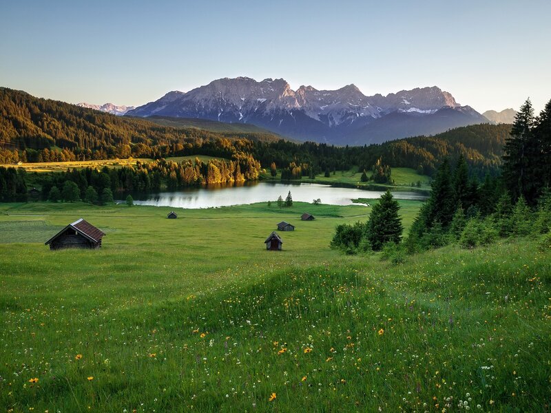 Mountain lake at sunrise