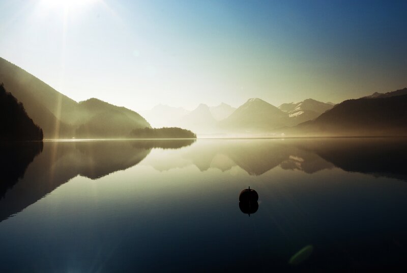 Mountain lake at sunrise