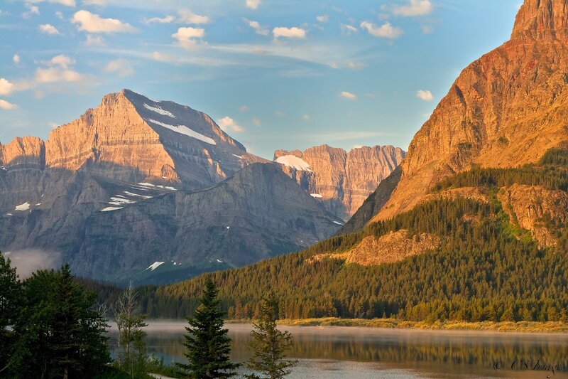 Mountain lake at sunrise