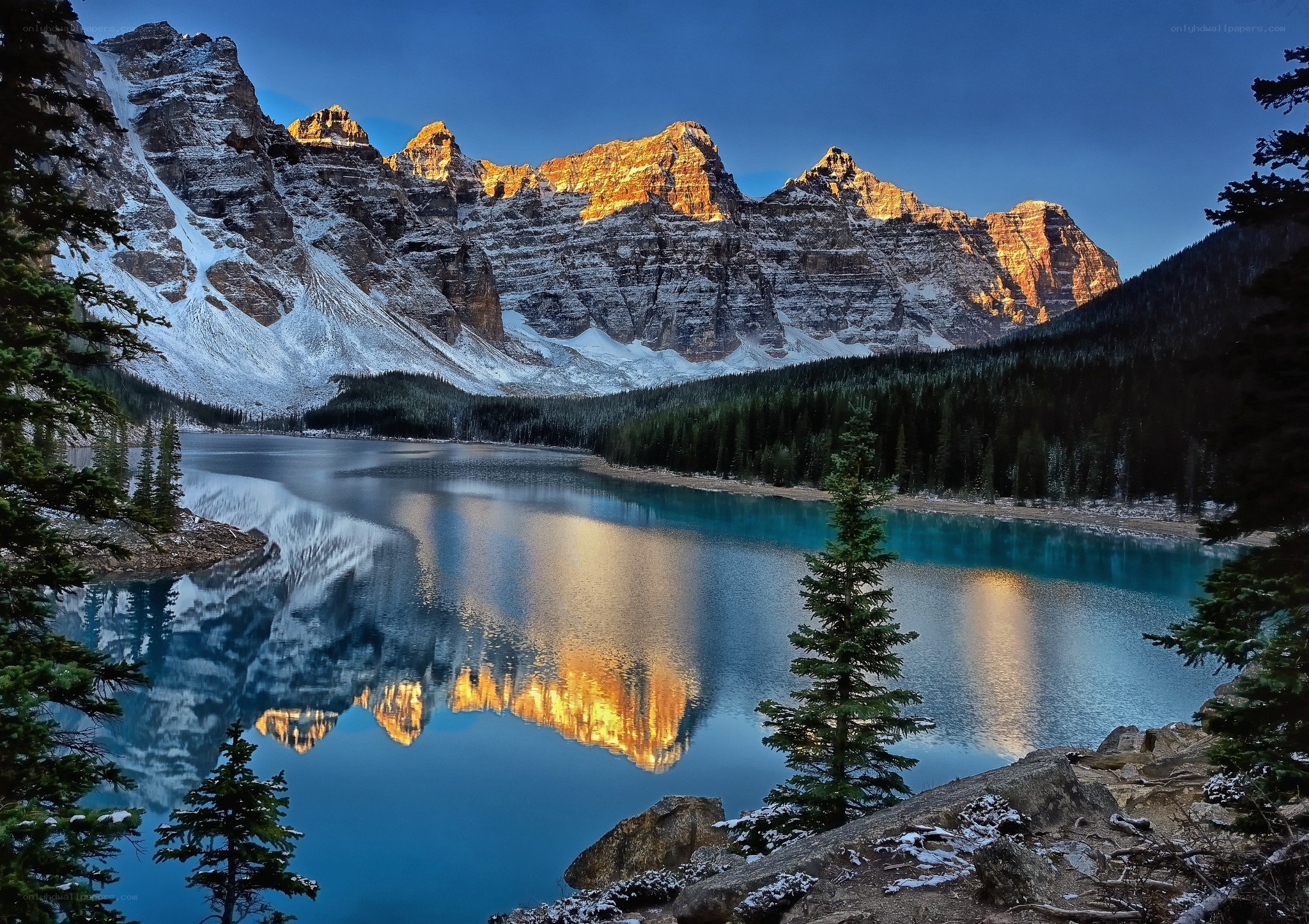 Mountain lake at sunrise