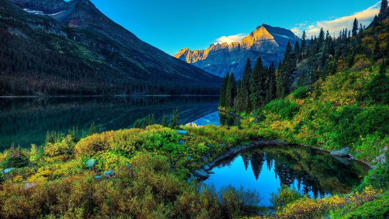Mountain lake at sunrise