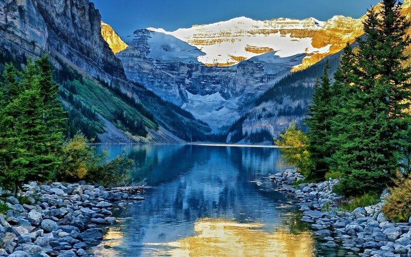 Mountain lake at sunrise