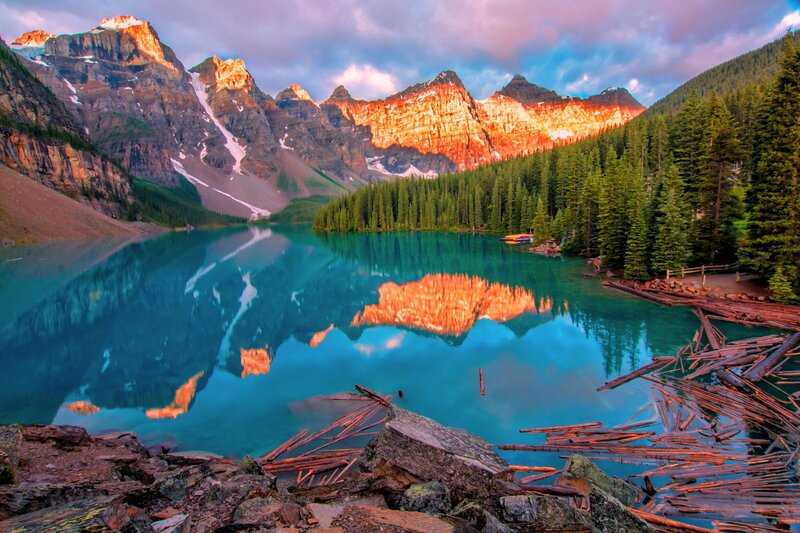 Mountain lake at sunrise