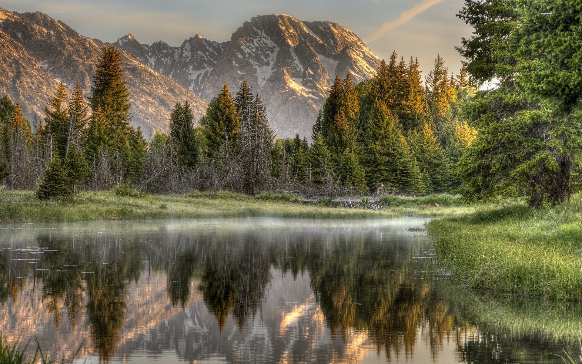 Mountain lake at sunrise