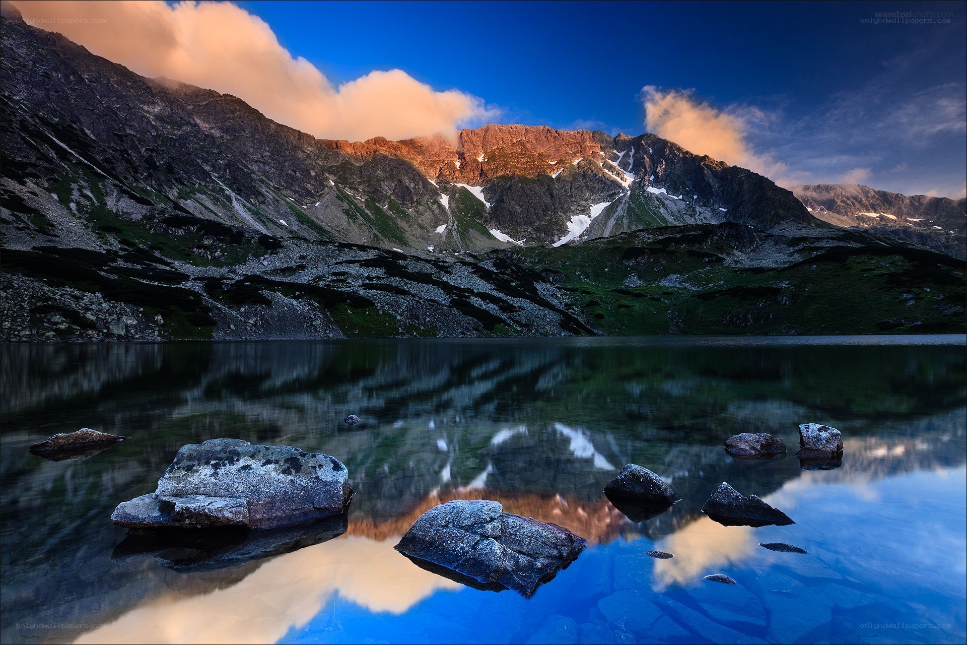 Mountain lake at sunrise