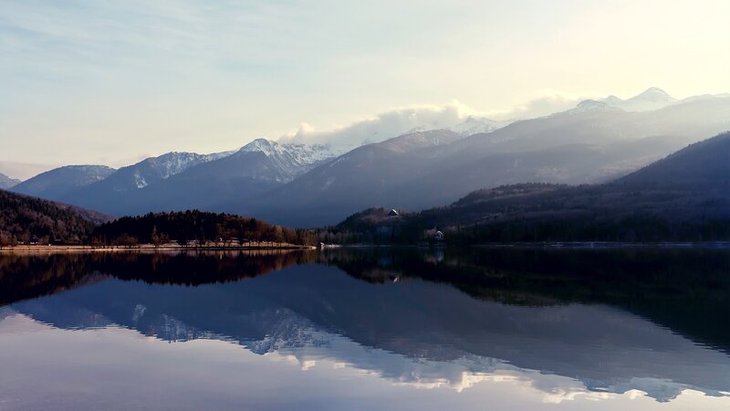 Mountain lake at sunrise