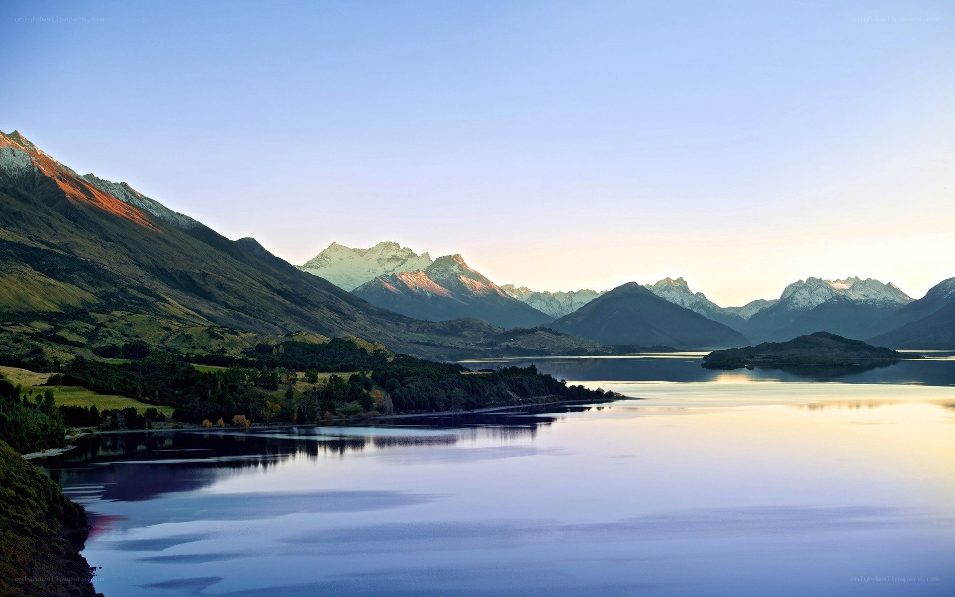 Mountain lake at sunrise